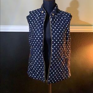 Navy blue vest with white polkadots